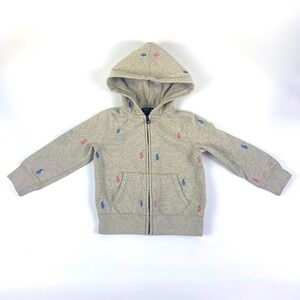 Polo Ralph Lauren Full Zip Hoodie Sz 3T Oatmeal Blue Pink All Over Embroidered